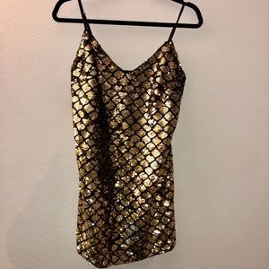 Lulu Black And Gold Sequin Dress (S)